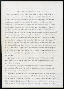 Carta de Antonio Gaytán de Ayala Artazcoz dirigida a su primo Luis Yrizar Barnoya.