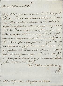 Carta de Juan Ibáñez de la Rentería dirigida a Concepción de Alcíbar.