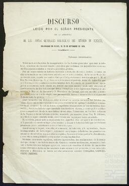 Discurso de apertura y extractos de las actas de las Juntas Generales ordinarias de la provincia de Vizcaya del 25 de septiembre al 6 de octubre de 1876.