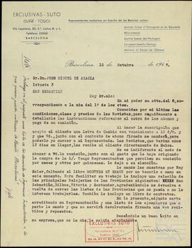 Correspondencia entre Gabriel Suñé y José Miguel de Azaola Urigüen.