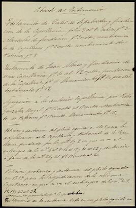 Extracto del testimonio de un pleito sobre las capellanías de Isabel de Sepúlveda y Juan Alonso.