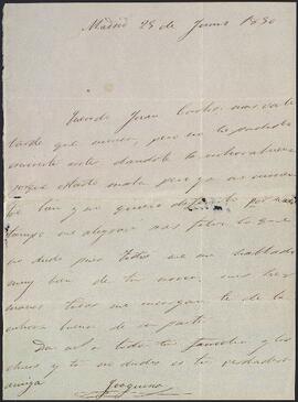 Carta de Joaquina a Juan Carlos de Aréizaga.