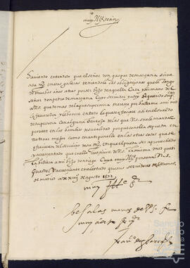 Carta recomendando a Gaspar Vélez de Marzana Orozqueta.