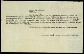 Correspondencia entre el Banco de Bilbao y Banco de Vizcaya con José Miguel de Azaola Urigüen.