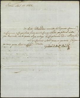 Carta de Gabriel Antonio de Arizti dirigida a Marina de Moya.