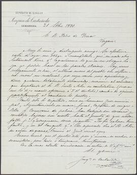 Carta de Joaquín de Castañeda dirigida a Pedro de Yrízar.