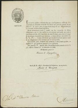 Circular de la Diputación de Guipúzcoa dirigida a Amalia Palacios.