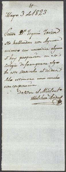 Oficio del Alcalde de Segovia dirigido a Joaquín de Yrízar.