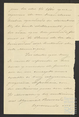 Carta de Juan Bautista Abreu a José María de Zavala Ortés de Velasco.