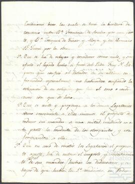 Consulta e informe sobre el convenio firmado por Francisca de Arcelus y Joaquín y Juan Bautista de Yrízar.