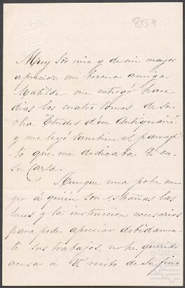 Carta de la viuda de Bermingham dirigida a Joaquín de Yrízar.