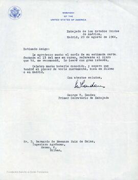 Carta de George W. Landau dirigida a Bernardo de Mesanza.