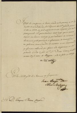Nombramiento a Joaquín de Yrízar Moya de diputado general adjunto del tercer partido para el año 1828.