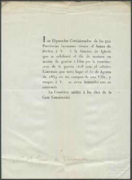 Invitación de los comisionados de las Provincias Hermanas dirigida a Juan de Urmeneta.