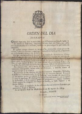 Orden del día del ejército emitida desde el Cuartel Real de Madridejos.