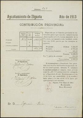 Avisos del Ayuntamiento de Elgueta dirigidos a Ignacio de Yrízar para el pago de la contribución provincial y los repartos foguerales.