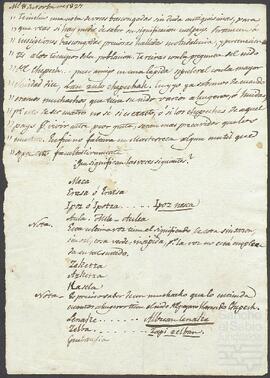 Carta con varios términos en euskera para su traducción.