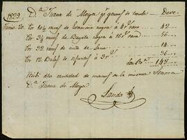 Recibos otorgados en favor de Juana Bautista de Moya por los gastos de las honras fúnebres de Juan Francisco de Moya.
