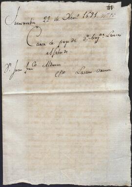 Carta de pago otorgada por Magdalena de Lesaca en favor de Juan Francisco de Alduncín.
