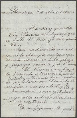 Carta de Ana Yrízar Palacios dirigida a su tía Marina.