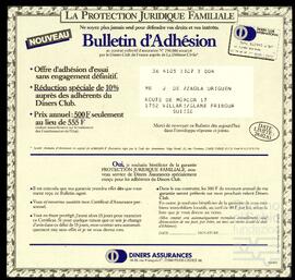 Propaganda de la aseguradora francesa Diners Assurances a José Miguel de Azaola Urigüen.