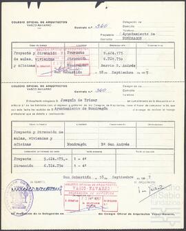 Formulario de comunicación de contrato de obras para la construcción de un colegio en Mondragón.