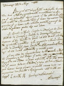 Carta de Domingo de Echeverría dirigida a Marina de Moya.