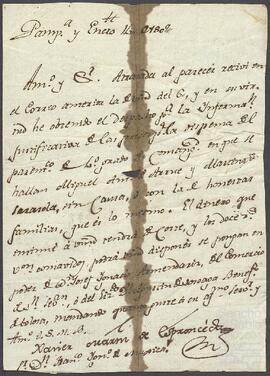 Carta de Javier Martínez de Espronceda dirigida a Francisco Ignacio de Mújica.