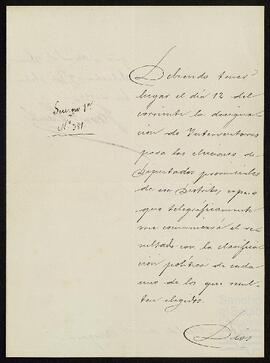Oficio del Gobierno y Policía de Guipúzcoa al Alcalde de Vergara.
