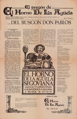 Carta del restaurante 'El Horno de la Agüela Segoviana'.