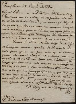 Carta de Miguel de Latiegui dirigida a Juan José de Elcarte.