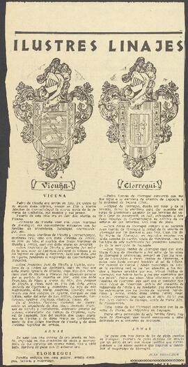 Artículo periodístico sobre los linajes Vicuña y Elorregui.