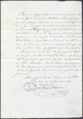 Acuerdo del Ayuntamiento de Aramayona sobre el impago de la contribución a la propiedad para gastos de guerra por parte de Joaquín de Yrízar.