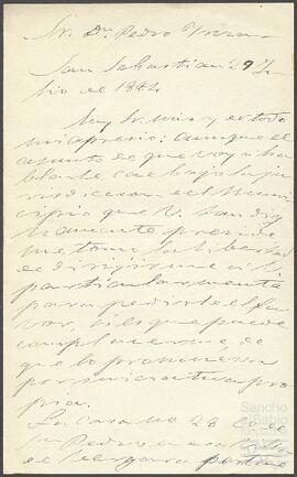 Carta de Rafael Ariza dirigida a Pedro de Yrízar.