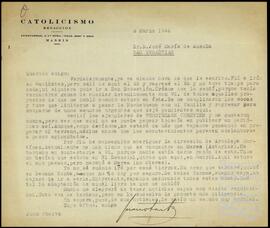 Carta de Juan Otaitz a José Miguel de Azaola Urigüen.