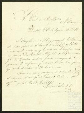 Carta de Luciano Velasco dirigida al Conde de Peñaflorida.