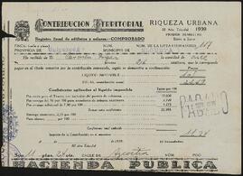 Avisos y declaraciones para el pago de contribuciones por parte de Carmen de Yrízar.
