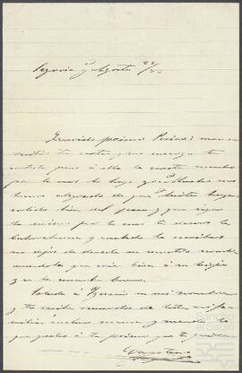 Carta de Cayetano Vivanco Mújica dirigida a Pedro de Yrízar.