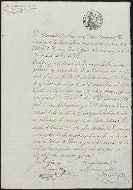 Certificación de la confirmación de Manuel Miquel Yrízar.
