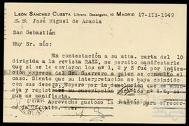 Correspondencia entre León Sánchez Cuesta y José Miguel de Azaola Urigüen.
