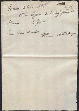 Carta de pago otorgada por Juan de Muria Mercader en favor de Fermín Manuel de Alduncín.