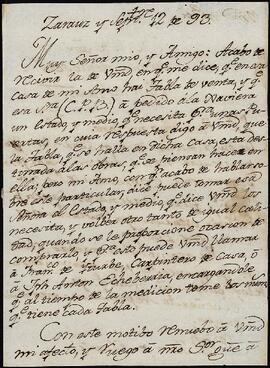 Carta de Ignacio de Gárate dirigida a Juan José de Elcarte.