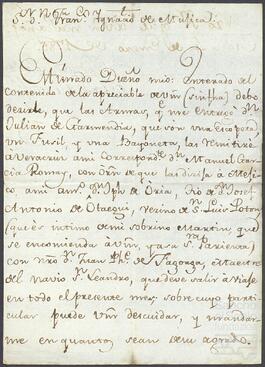 Carta de Juan Francisco de Leceta dirigida a Francisco Ignacio de Mújica.