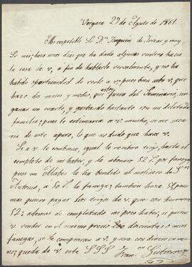 Carta de Francisco Gutiérrez dirigida a Joaquín de Yrízar.