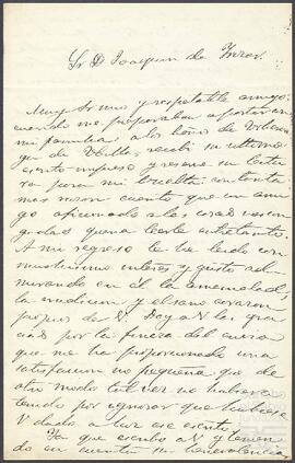 Carta de Antonio de Trueba dirigida a Joaquín de Yrízar.