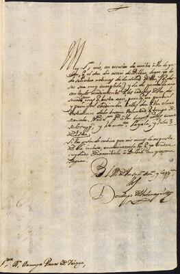 Carta de pago a favor de Domingo Pérez de Yrízar Cataráin por haber entregado un dinero que le habían confiado en México.
