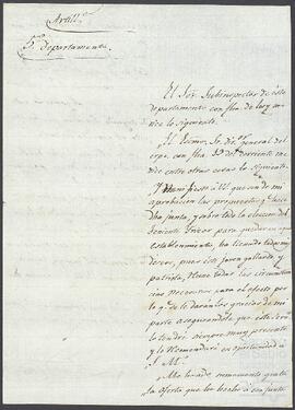 Oficio entre Joaquín de Yrízar y el Jefe de estudios del Real Colegio de Artillería de Segovia.