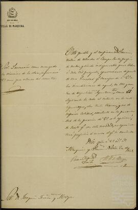 Oficio del Ayuntamiento de Marquina dirigido a Joaquín de Yrízar Moya.