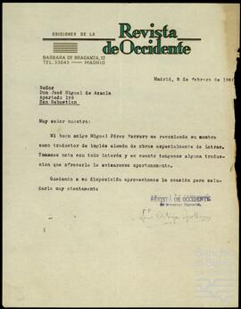 Cartas de José Ortega Spottorno a José Miguel de Azaola Urigüen.