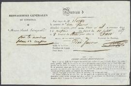 Billete para Joaquín de Yrízar para un viaje en carruaje hasta Pau.